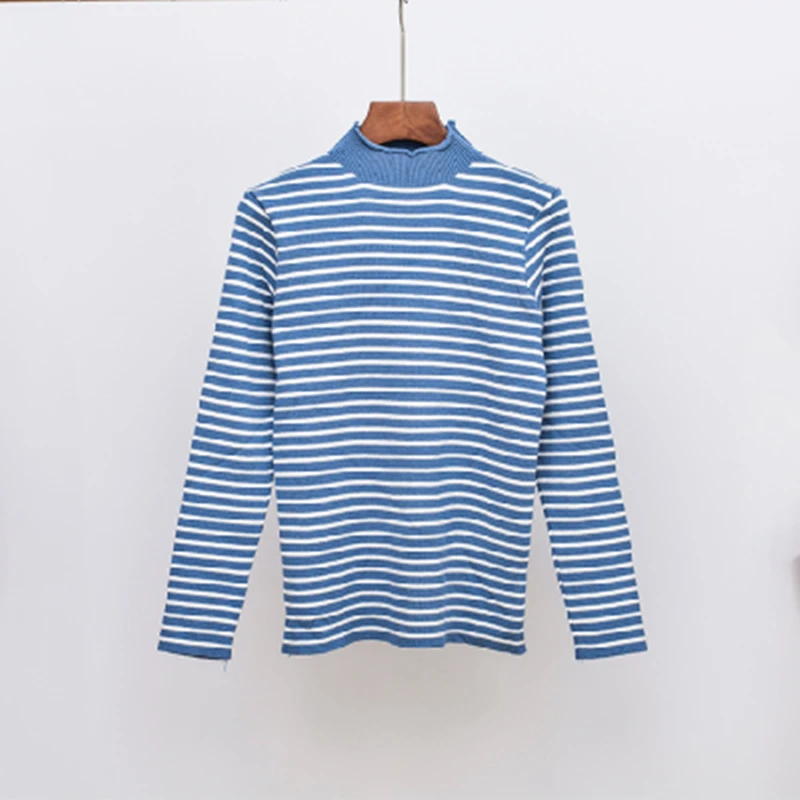 New 2018 Women Striped Bottoming Knitted Shirt Classic Turtleneck Sweater Long-sleeved Pullover Female 7 Colors Spring Autumn | Женская