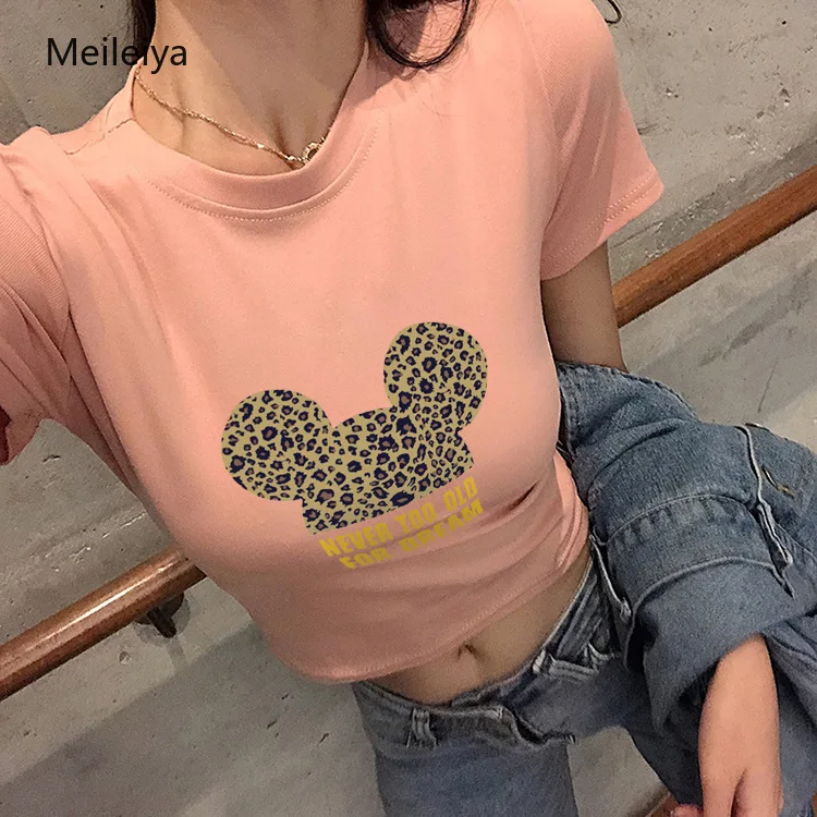 Женская облегающая футболка с коротким рукавом и круглым вырезом Микки Маусом