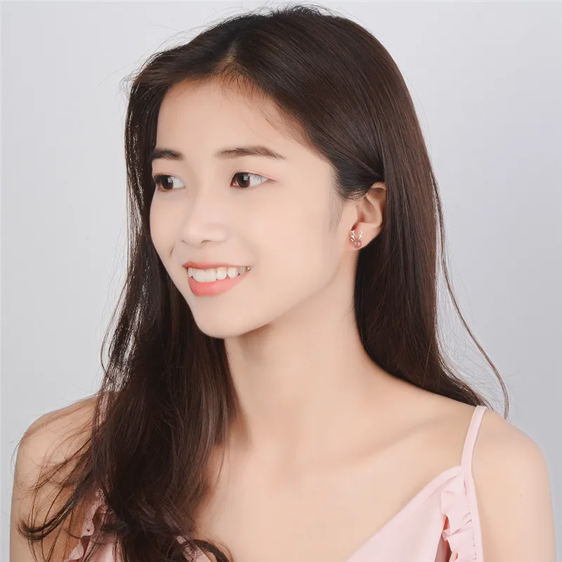 TJP Trendy Silver Plated Earrings For Women Jewelry Female Fashion Crystal Pink Elk Stud Girl Party Accessories | Украшения и