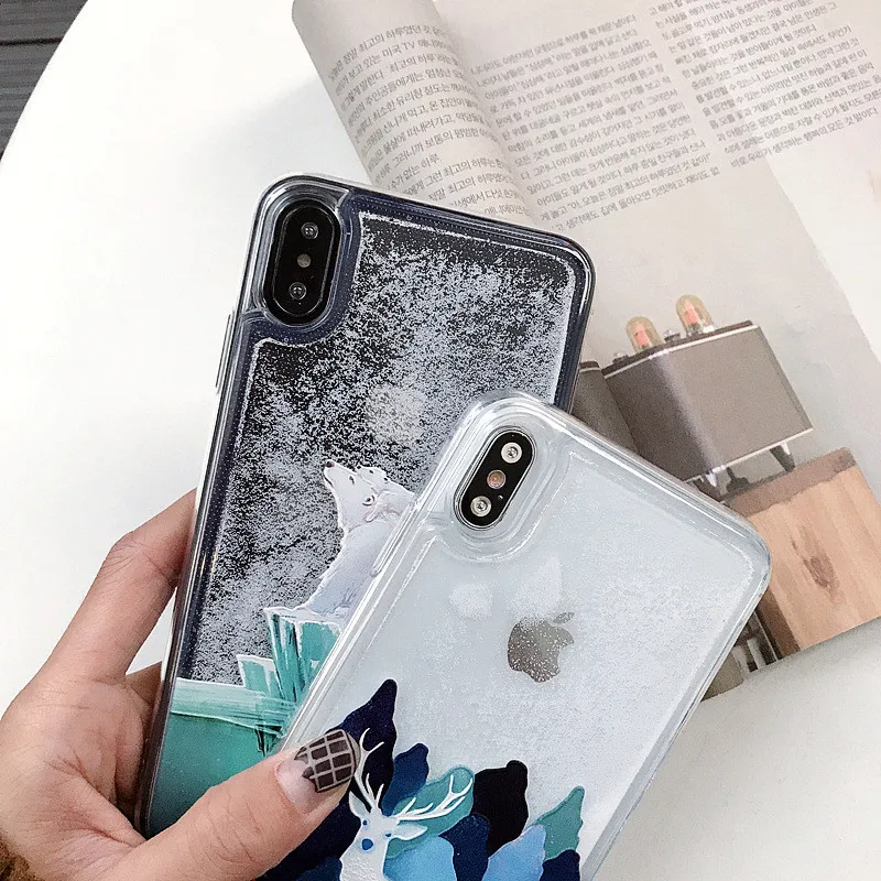 Чехол со снежинками для iPhone XS MAX XR X 8 7 Plus Мягкий ТПУ зыбучий песок Glliter Funda 6 S Polar Bear