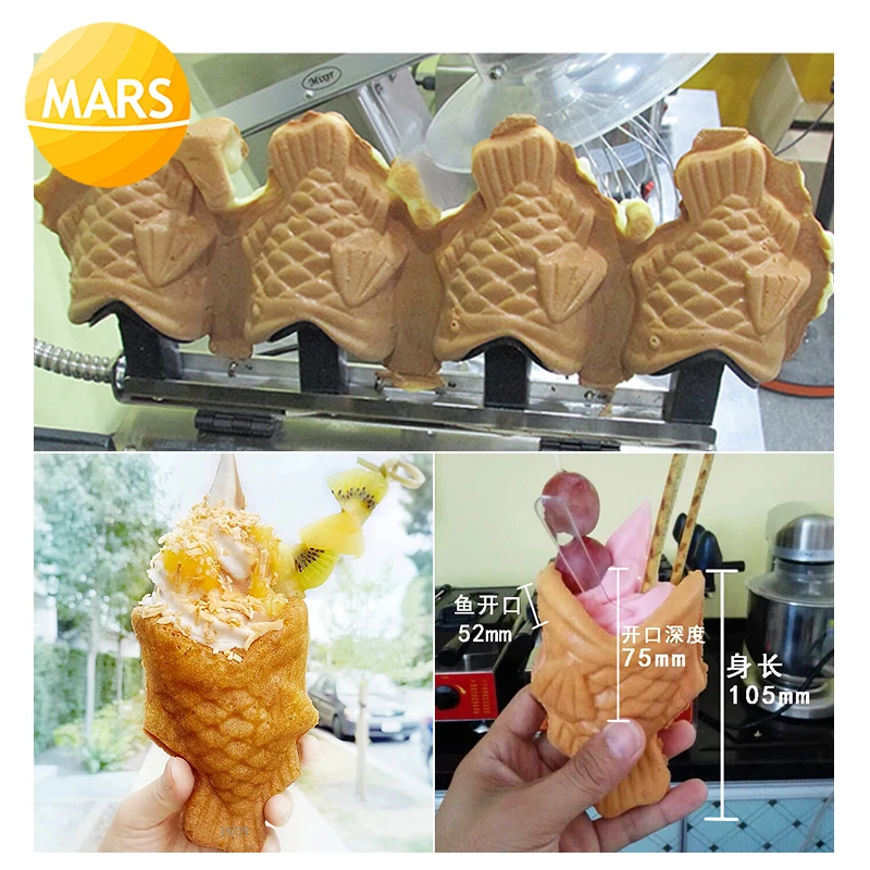 Марс открытый рот Электрические рыбы-образные Вафельницы тайяки мороженое
