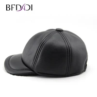 bfdadi high quality leather cap for men solid winter pu leather baseball caps brand snapback hat bone warm hats adjustable