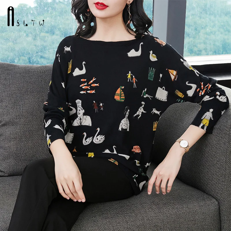 ASLTW женский свитер с милым принтом Осень-зима Модный пуловер длинным рукавом