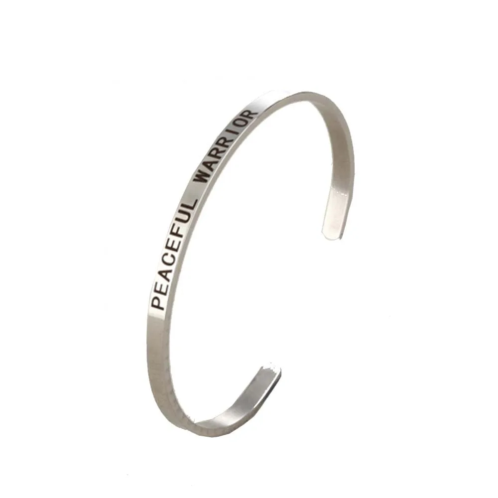 

High Quality 4MM Cuff Bangle Jewelry Lettering PEACEFUL WARRIOR DIY Fashion Stainless Steel Bracelet Jewelry