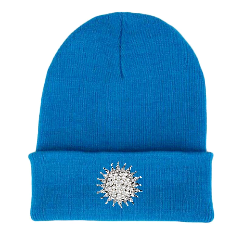 Модные Взрослые Skullies зимние вязаные шапки для женщин роскошный белый Сияющий