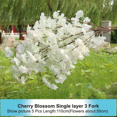 Single layer 3 Fork High Densities 4 6 fork Fake Cherry Blossom Flower Branch Begonia Sakura Tree Stem for Event Wedding Tree Deco Artificial Decora - Цвет: Single layer 3 Fork