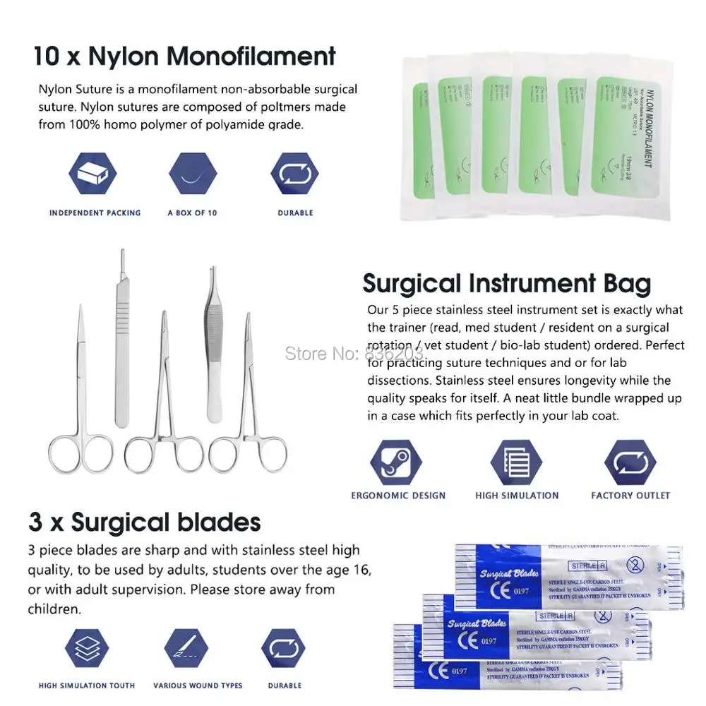 human anatomical 25pcs Surgical Suture Training kit Suture Pad with Wounds anatomy skeleton Simulation Skin Suture Practice