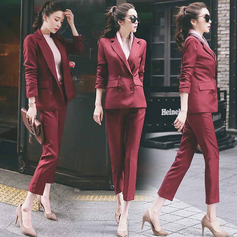 Женский комплект из 2 предметов деловые брюки Блейзер куртка Офисная Женская
