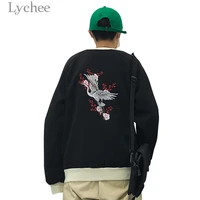 lychee autumn crane embroidery women jacket coat zipper loose long sleeve casual loose female coat baseball uniform outwear