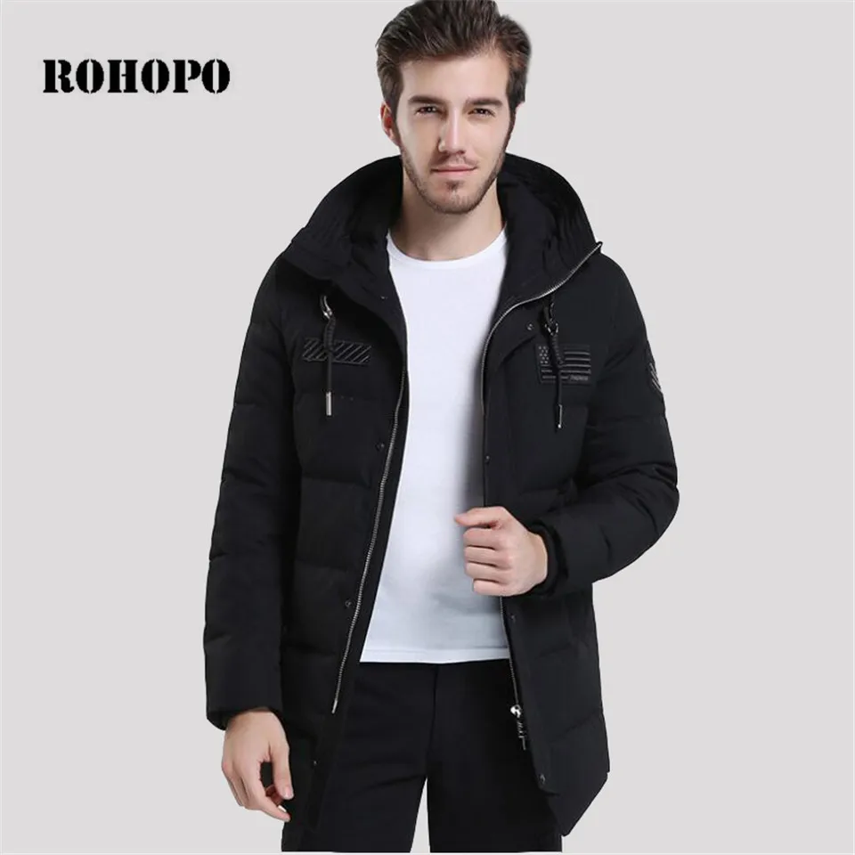 Мужской пуховик средней длины ROHOPO черная теплая спортивная толстовка с