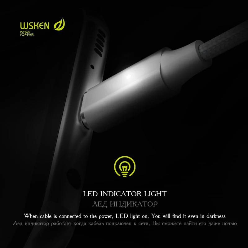 WSKEN Lite 2 Магнитный кабель Кабель с разъемом микро USB типа C светодио дный Быстрая