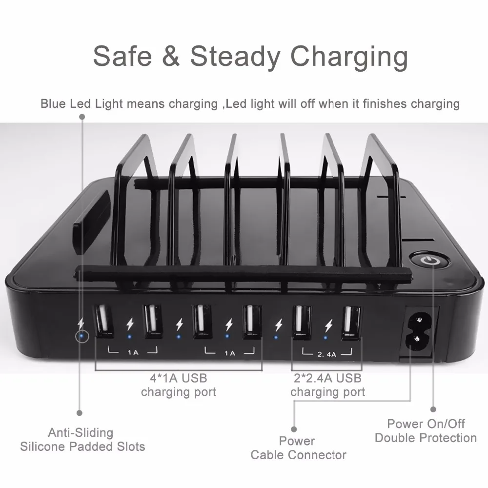 50 Вт 6 usb порта настольное зарядное устройство универсальное автомобильное power