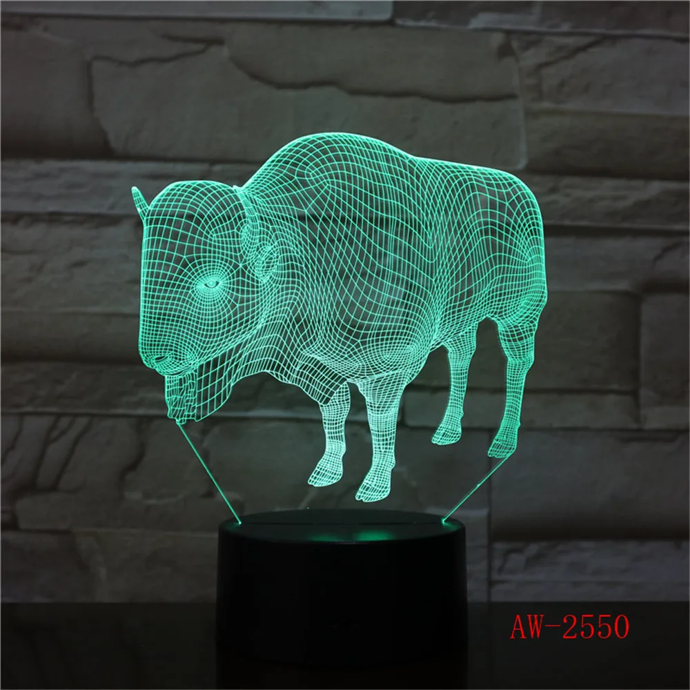 3D животное бык; корова USB светодиодный светильник 7 цветов изменить Бог крупного рогатого скота сенсорный стол ночник индийский домашний декор настольная лампа AW-2550