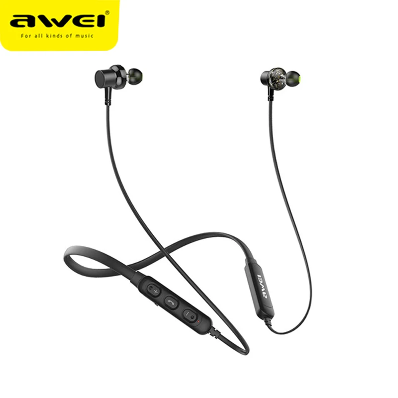 AWEI G20BL двойной драйвер шейным HiFi беспроводные Bluetooth наушники CVC шумоподавление IPX4 стерео глубокий бас для телефона