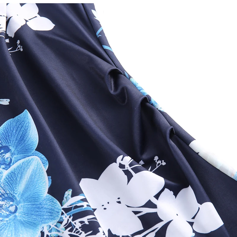 Fantaist Women Dress Vintage Elegant V Neck Ruched Floral Print Knee-Length Sheath Pencil Slim Cocktail Party Office Blue | Женская