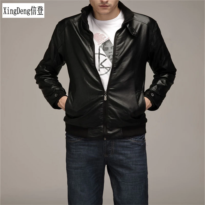 

XingDeng PU Leather fashion Jackets Men Winter Loose Casual stand neck zipper overcoats Male top clothes plus size 3XL