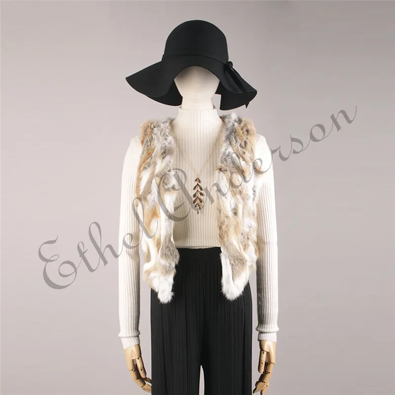 Ethel Anderson Women's Real Rabbit Fur Vest Modern Rabbit Fur Sleeveless Gilet Glamour
