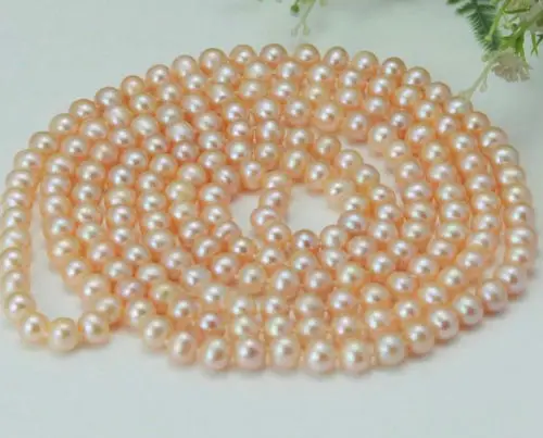 

Stunning!Long 48" 7-8mm Genuine Natural Pink Akoya Cultured Pearl Necklace