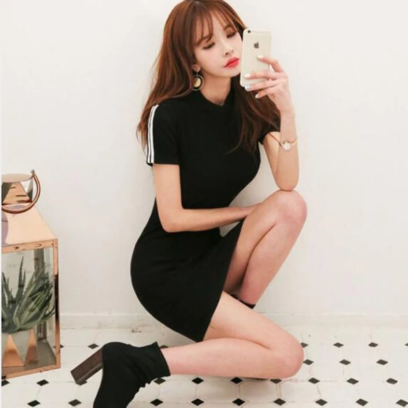 

Hot Sexy Women Dresses Spring Summer Solid Color Short Sleeve O Neck Mini Sheath Dress Casual Slim Fit Summer Dress