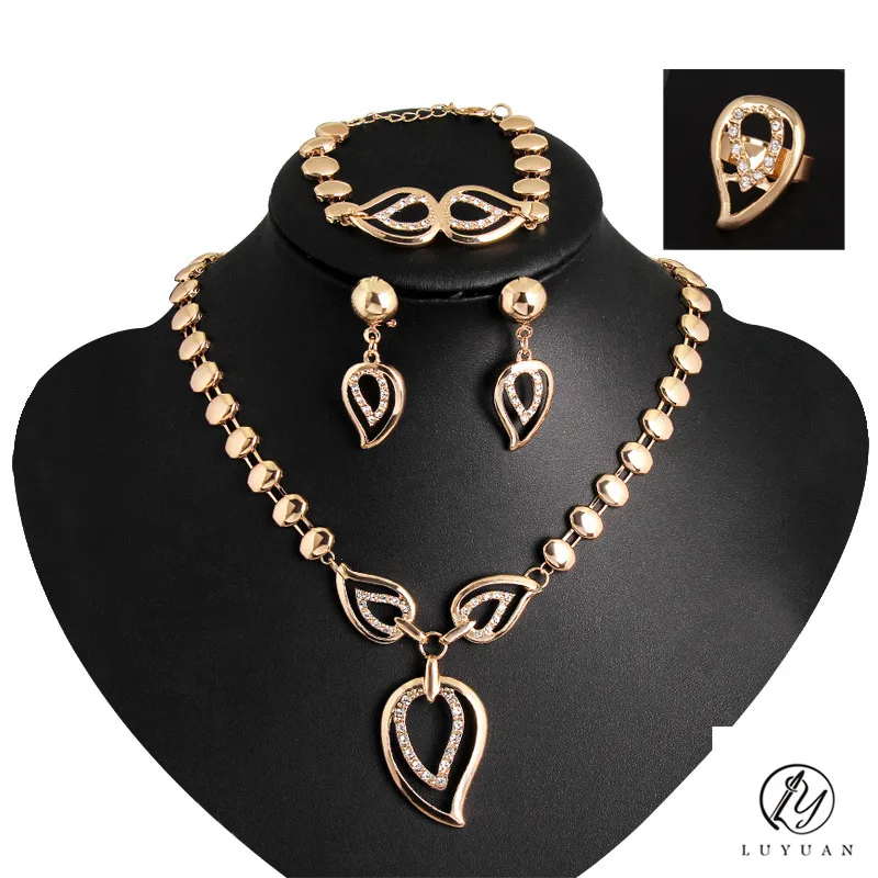 Fashion Leafs Pendant Jewelry African Women Party Gifts Trendy Gold Color Sets Elegant Crystal Bridal Jewellery | Украшения и