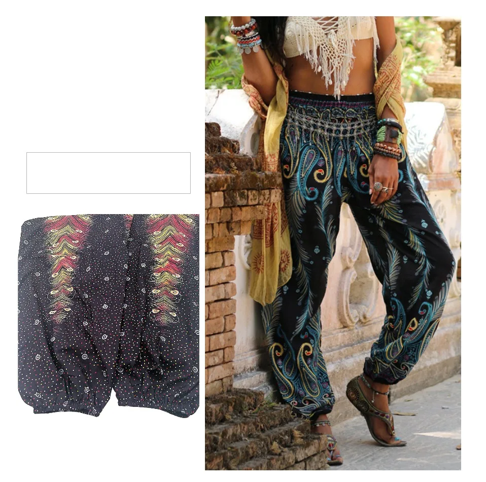 Bohemian Indian Yoga Pants Ethnic Style Wide Leg India Pants Large Crotch Women Belly Dance Mandala Hippie Boho Trousers