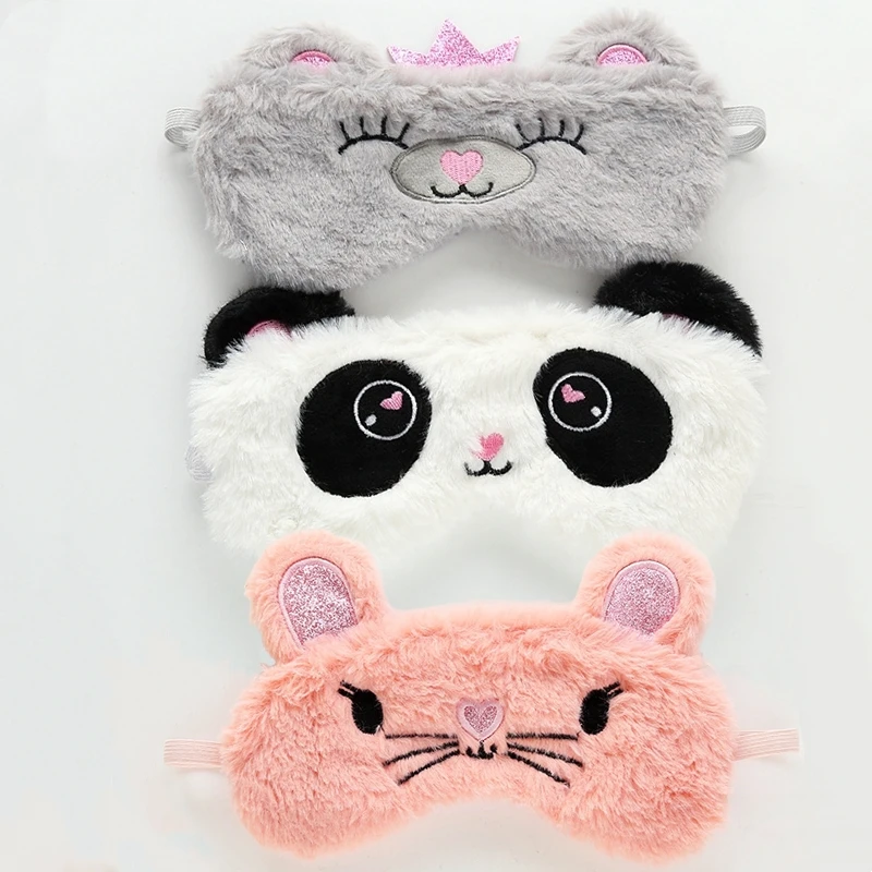 Плюшевая маска для глаз панда животное кошка мягкая Kawaii милая плюшевая подходит