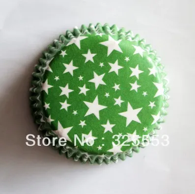 100 шт. Бесплатная доставка зеленый базы с белой звездой бумаги кекс лайнеров