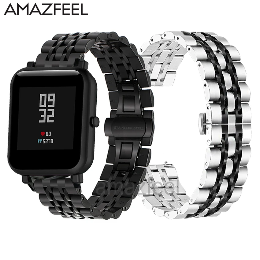 Браслет из нержавеющей стали для Huami Amazfit ремешок Bip Смарт часы stratos 2 pace GTR 47 мм 42 GTS