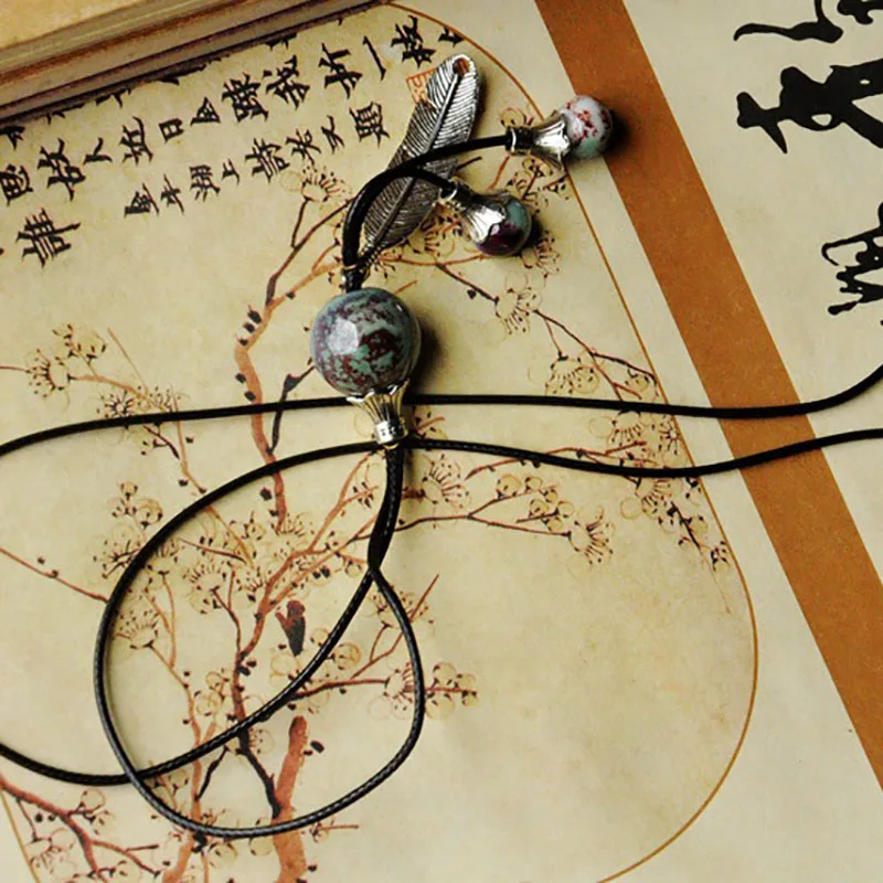 12 шт./лот серебряный цвет подвески с перьями колье керамические цветные бусы