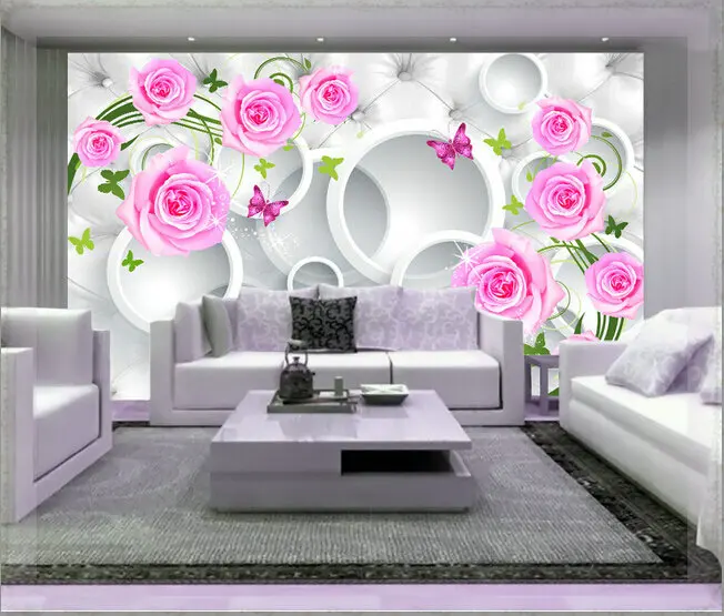 Sofa tv background wall seamless 3d Wallpaper wallpaper romantic pink flower mural thickening qiangbu murais | Обустройство дома