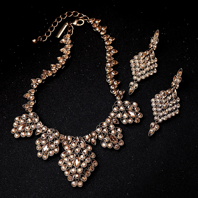 Женское Ожерелье с кристаллами цвета шампанского золотого цвета|crystal necklace|statement