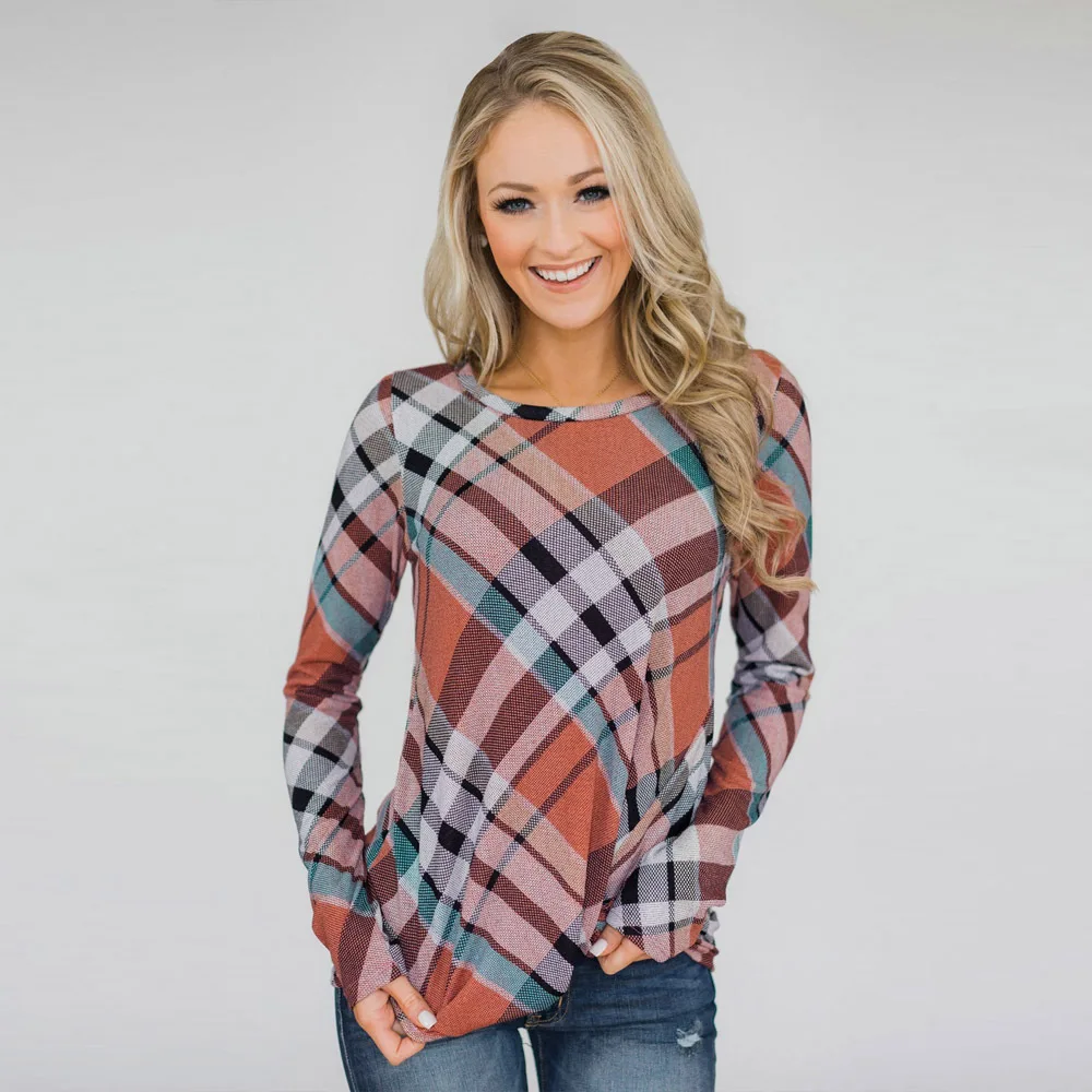 Женская футболка размера плюс 2018 клетчатые футболки реглан для женщин