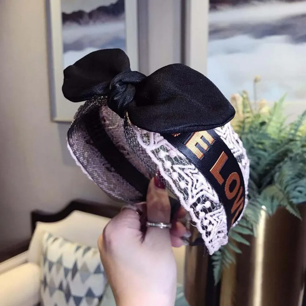 Fashion Big Bowknot Hairband Love Print Head Band Lace Hair Accessories Fresh Women Hoop Striped Bands Wholesale |