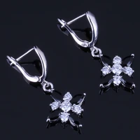 glowing star black cubic zirconia white cz silver plated drop dangle earrings v0360