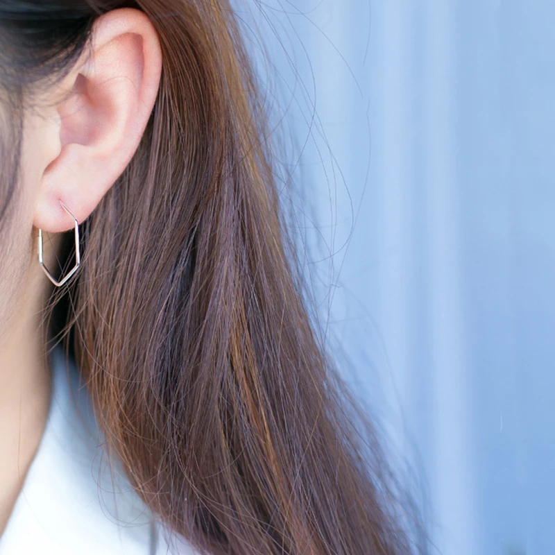 Женские серьги кольца из серебра 2020 пробы с шестигранным основанием|sterling silver hoop