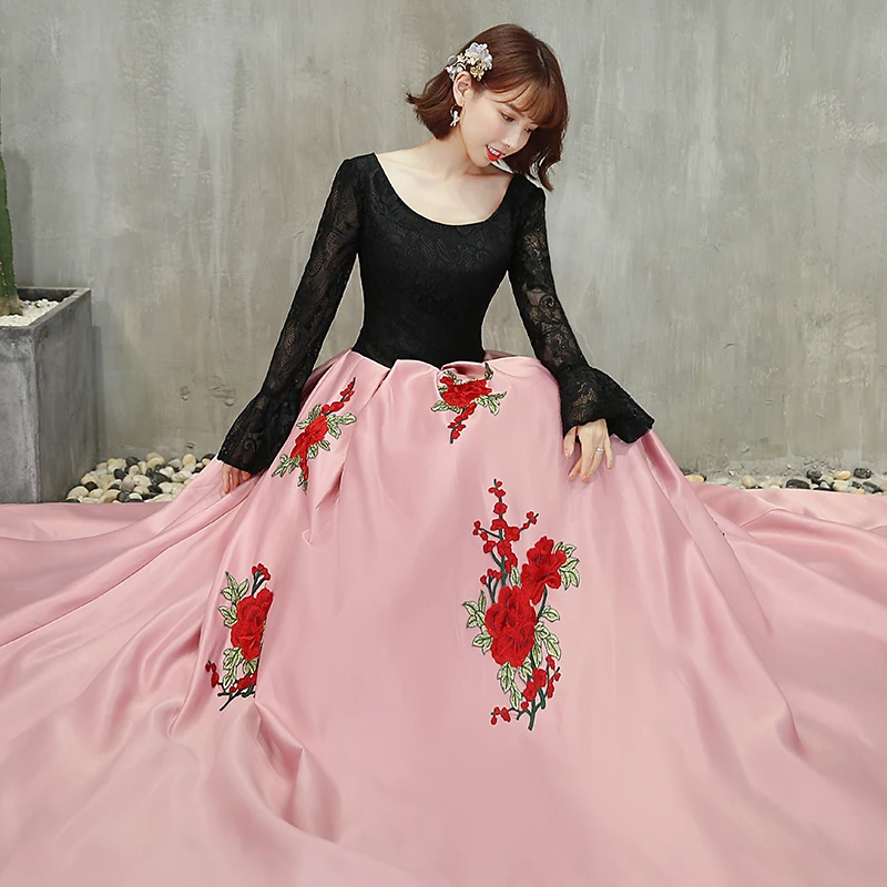 Ruthshen Новое поступление Розовые и черные платья Quinceanera с оборками длинными