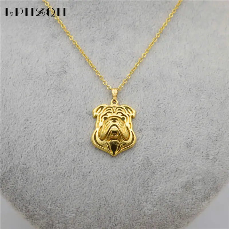 LPHZQH Fashion Cartoon Necklace Puppy Dog Metal Alloy English Bulldog Choker Pendant For Women Collares Jewelry Gift | Украшения и