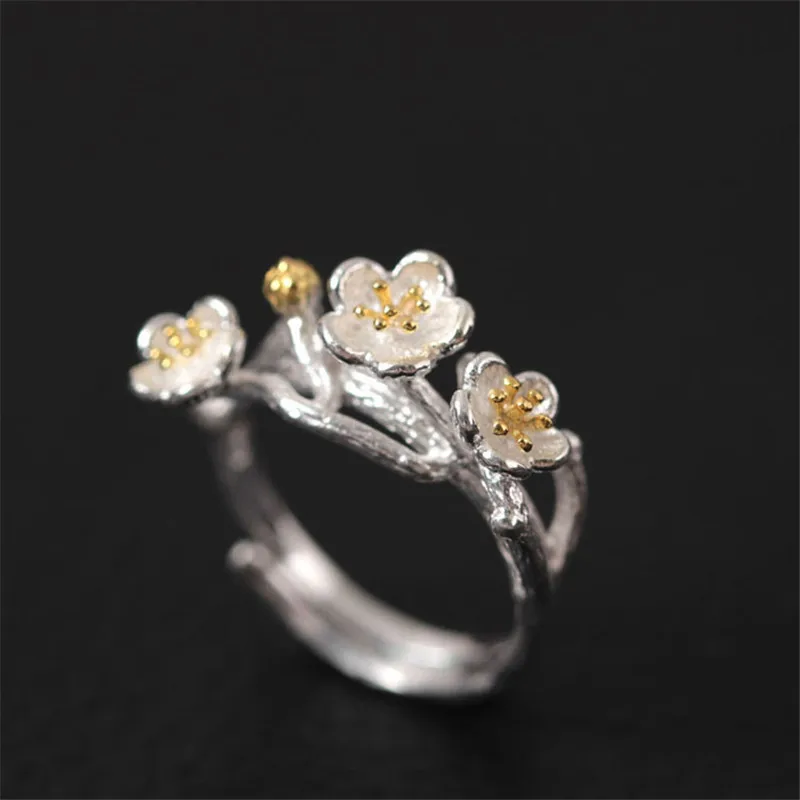Wonlife Brand Cute Plum Open Rings For Women Original Design Lady Prevent Allergy Sterling-silver-jewelry | Украшения и