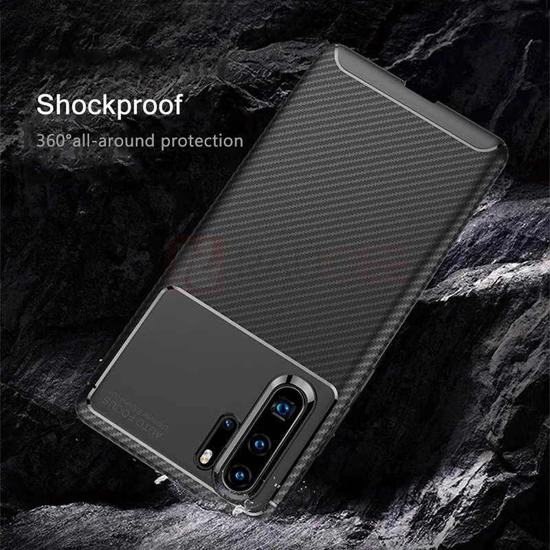 Тонкий чехол для Huawei P30 Pro из углеродного волокна силиконовый бампер мягкий ТПУ