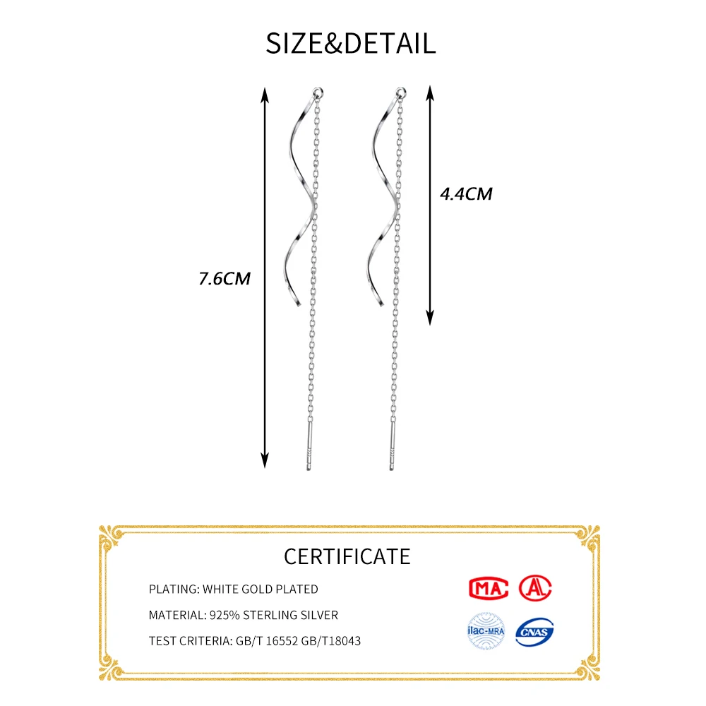 INZATT Real 925 Sterling Silver Long Wave chain Tassel Drop Earrings For Elegant Women Party Fine Jewelry 2019 Accessories Gift | Украшения