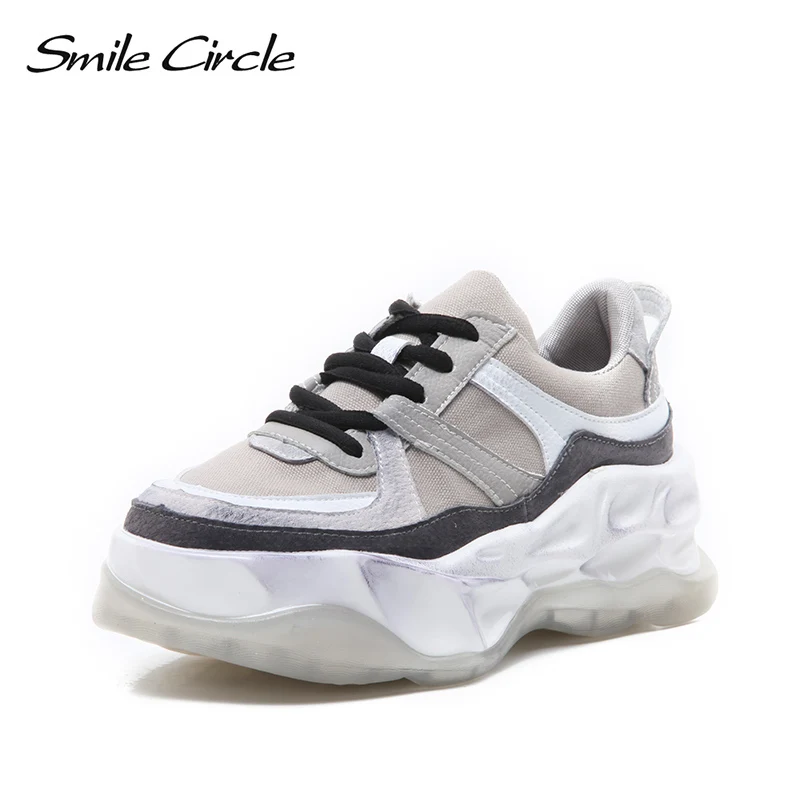 Smile Circle/2019 обувь на массивной танкетке женские кроссовки плоской подошве Модные