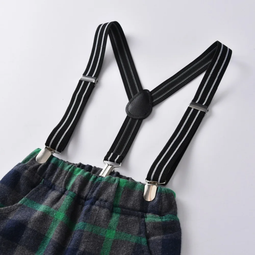 

Boys suit casual cotton solid plaid shirt +plaid pants strap + bow tie boy formal suit children clothes boys suit for wedding