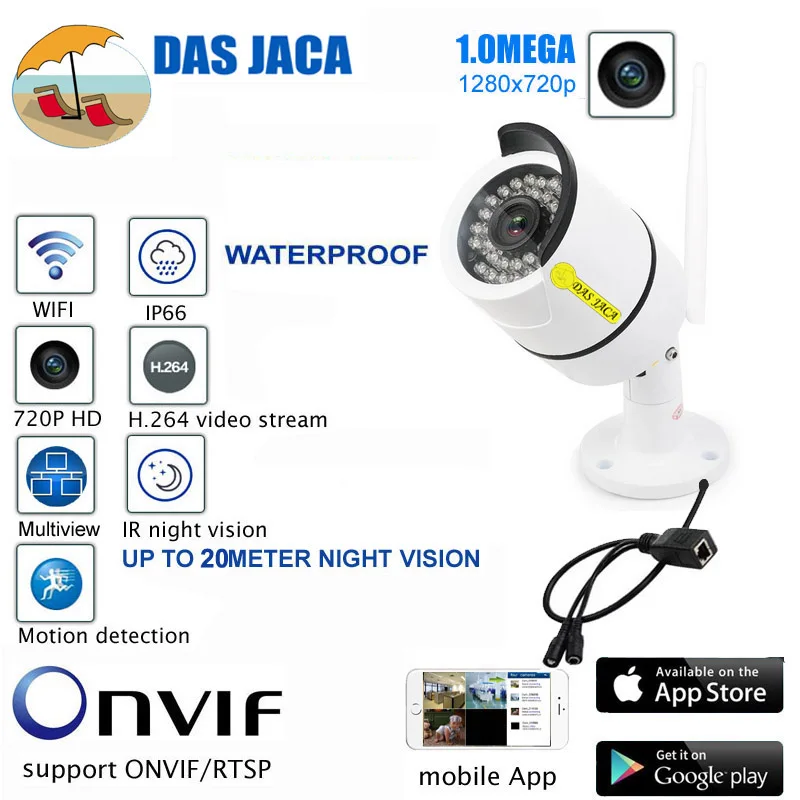 DasJaca onvif 720P wifi CCTV камера наружная P2P ip наблюдения hd Беспроводная IRCUT инфракрасная