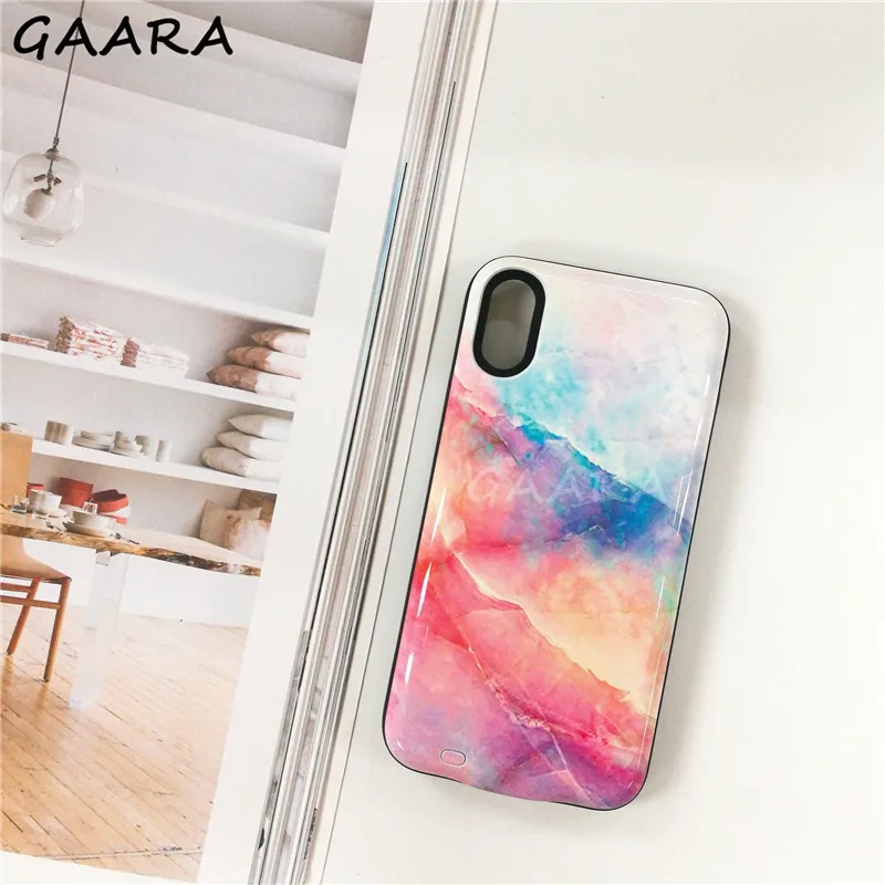6000mAh мраморный Радужный чехол из закаленного стекла для iPhone XR X XS Max внешний блок питания чехол для iPhone 6 6s 7 8 Plus etui