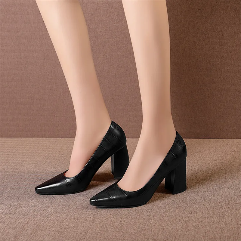 

CONASCO 2021 Newest Women High Quality Basic Pumps Thick High Heels Pointed Toe Party Wedding Shoes Woman Sexy Slip On Pumps