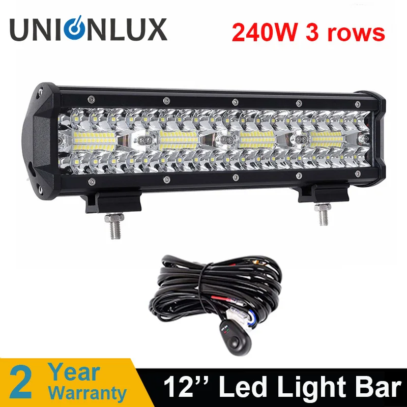 

8D 12inch 240W Offroad LED Light Bar SUV Tractor 4x4 4WD Trailer Pickup Tri-row LED Work Light Driving Light With Wire Kit