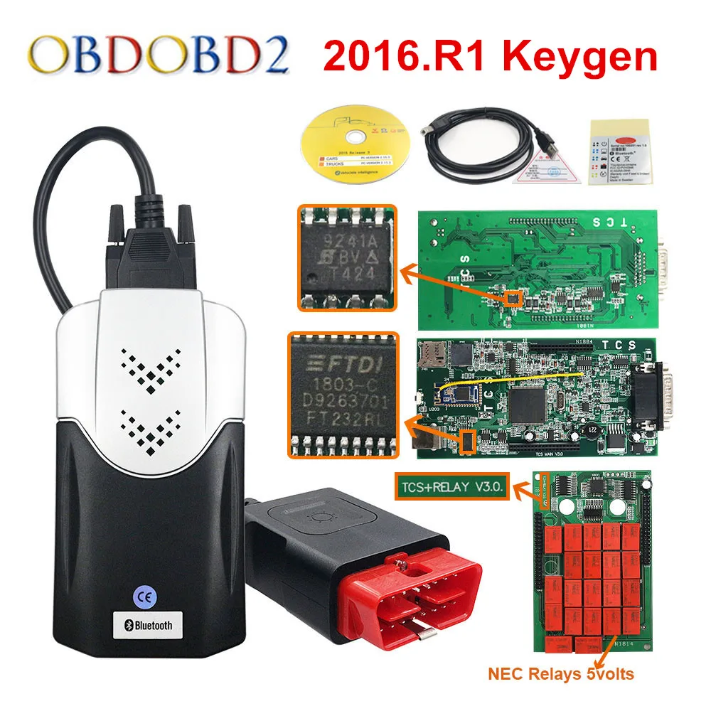 TCS CDP Pro Bluetooth 2016.R1/2015.R3 Free Keygen V3.0 NEC 9241A Double Green PCB Multidiag OBD2 Auto Truck Diagnostic |