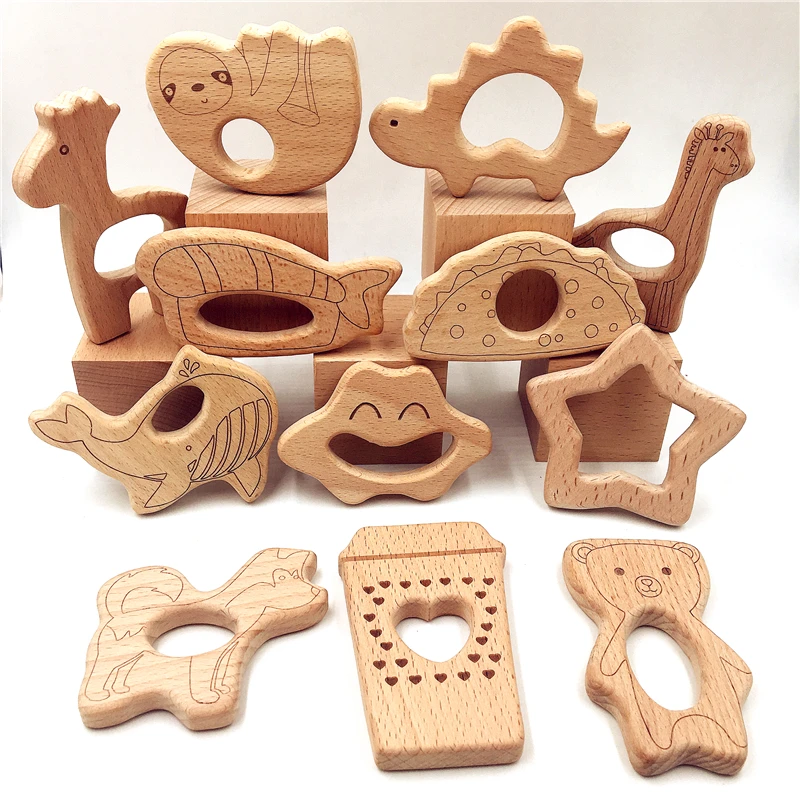 

10pcs Baby teether Handmade Beech Wooden Bike Teether Baby Teething Toys DIY Crafts Pendant Chewable Pacifier Chain Accessories