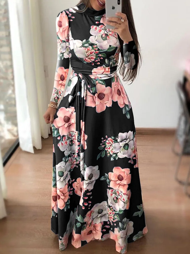 

DUOUPA Women Long Maxi Dress 2019 Summer Floral Print Boho Style Beach Dress Casual Short Sleeve Bandage Party Dress