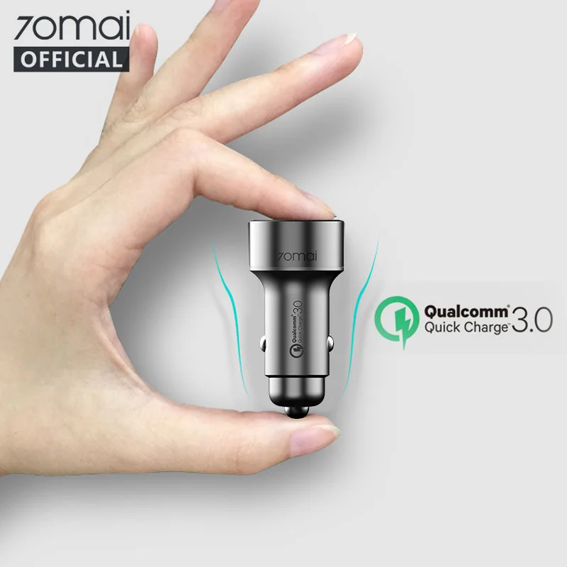 Автомобильная зарядка 70mai QC3.0 быстрая для Xiaomi два порта USB портативные зарядные